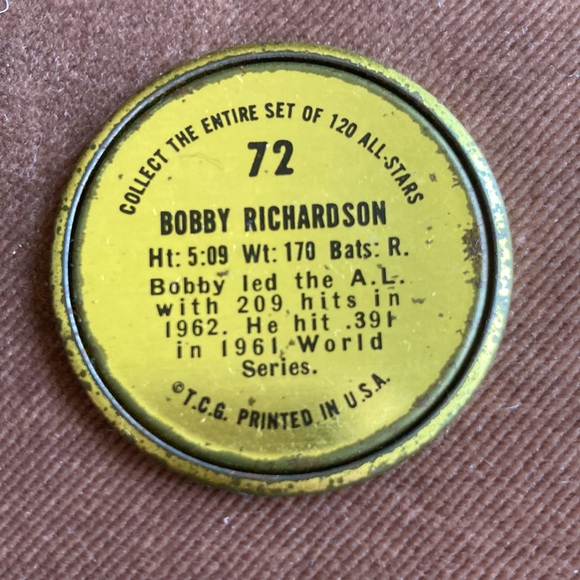 1964 Bobby Richardson collectible metal Round - Picture 2 of 2